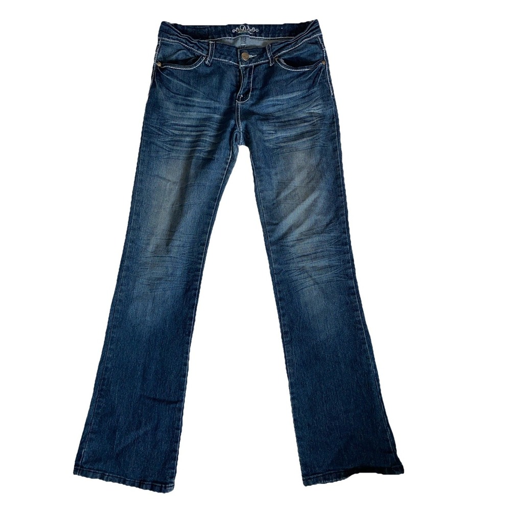 Do Denim Bootcut Jeans Womens Juniors 7 Blue Flap Pockets Embroidered Rhinestone